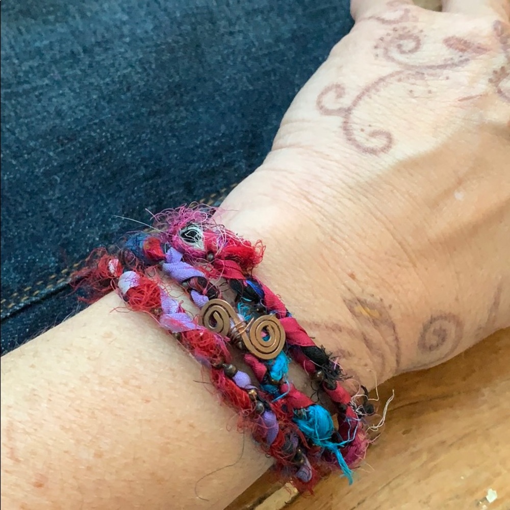 Recycled Sari Yarn Handmade Wrap Bracelet